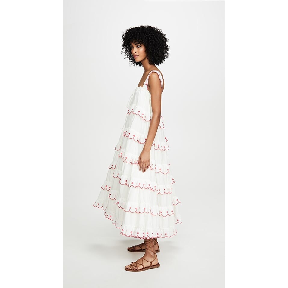 Nwt Innika Choo Scallop Frill Iva Biigdres Dress In Cream Midi Belt Sz: 2 Doen — image 3 of 8